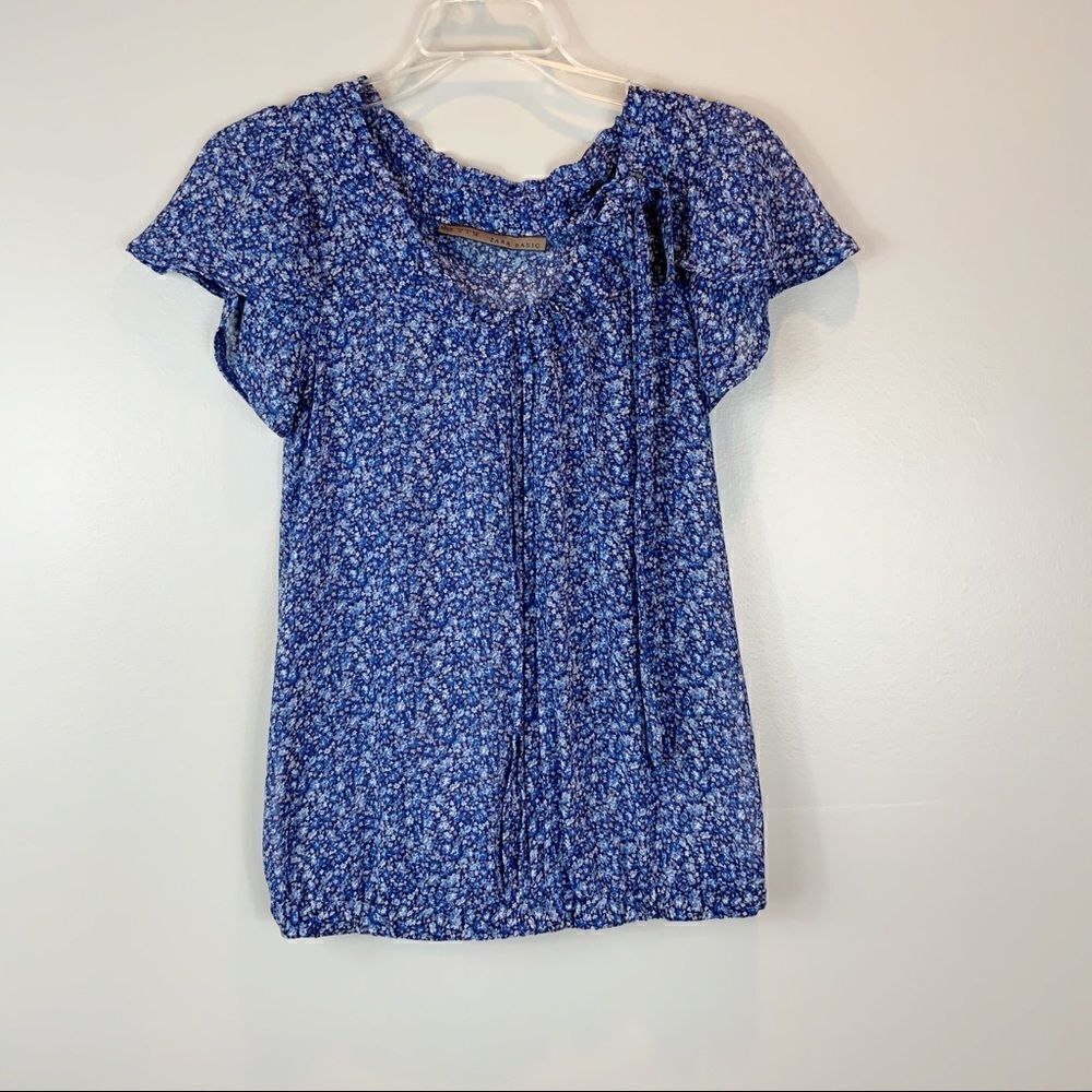 🌺3 FOR $20🌺 - Zara Basic sheer blue floral top flutter sleeve S